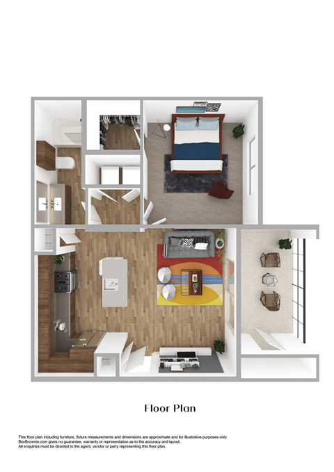 Floor plan for 1 bed, 1 bath, 625 sqft